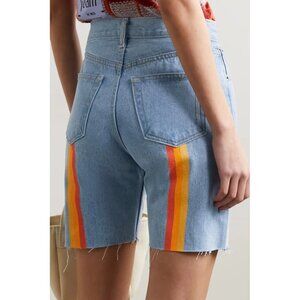 STILL HERE NYC Sunset Frayed Light Wash Yellow Striped Denim Shorts Size 27